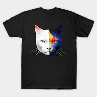 Half White, Half Colorful Cat T-Shirt